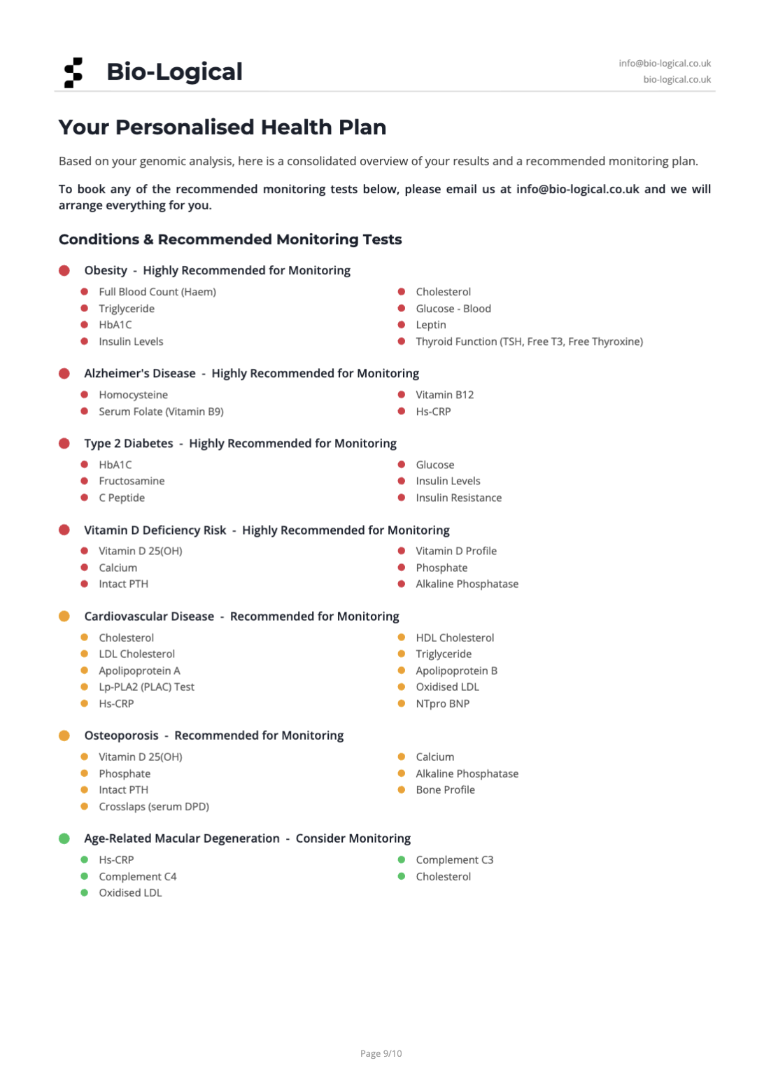 Bio-Logical genomic report - health plan summary